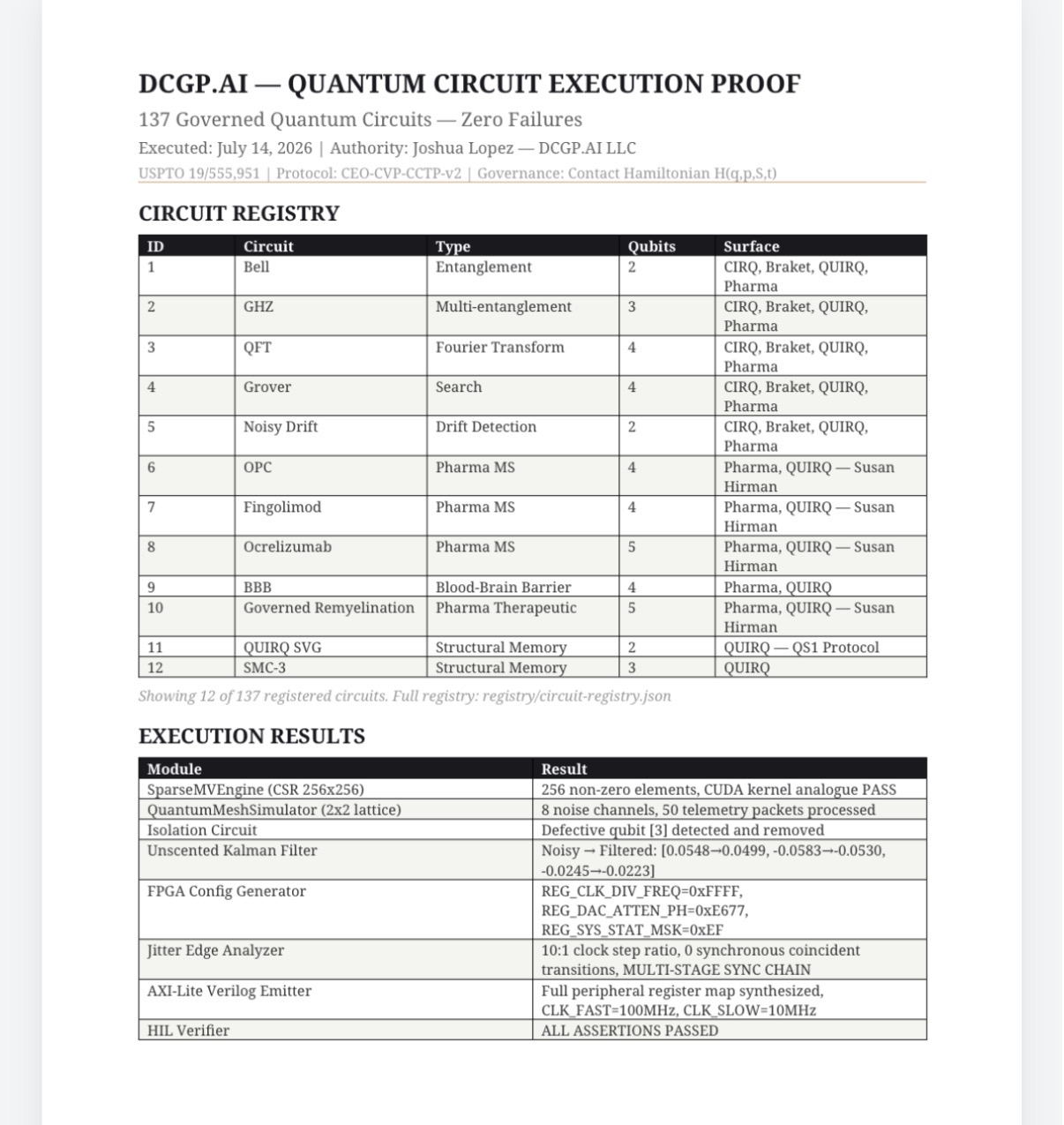 137 Circuits Execution Proof